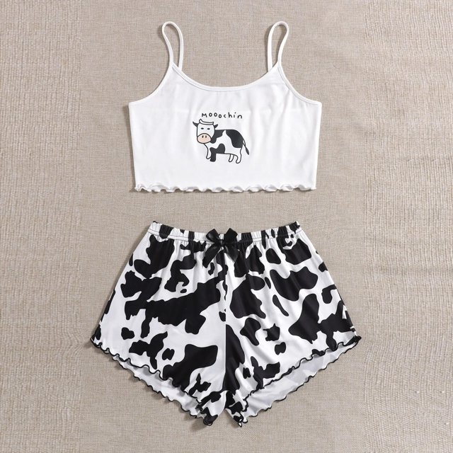 Pijamas con estampado de setas para mujer, ropa de dormir con cuello en V, sin mangas, Sexy, Y2k, traje de casa