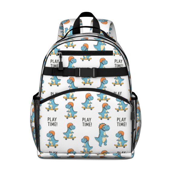 Skateboarding Dinosaur Pattern Cute School Backpack Bag for School with Padded Back and Adjustable Shoulder Straps 15.25"x11.5"x5.25"