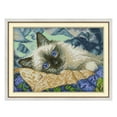 thumbnail image 2 of veasfak Handmade Ribbon Embroidery Cat Painting Stamped Cross Stitch 30 cm 30 x 21cm, 2 of 9