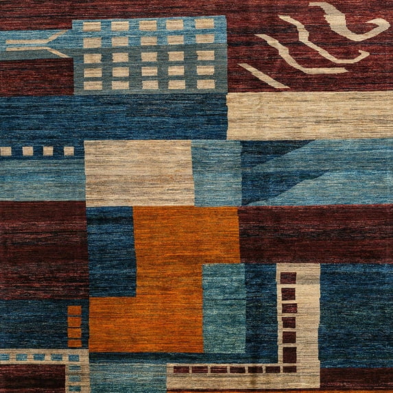 Ahgly Company Indoor Square Abstract Red Oriental Area Rugs, 3' Square