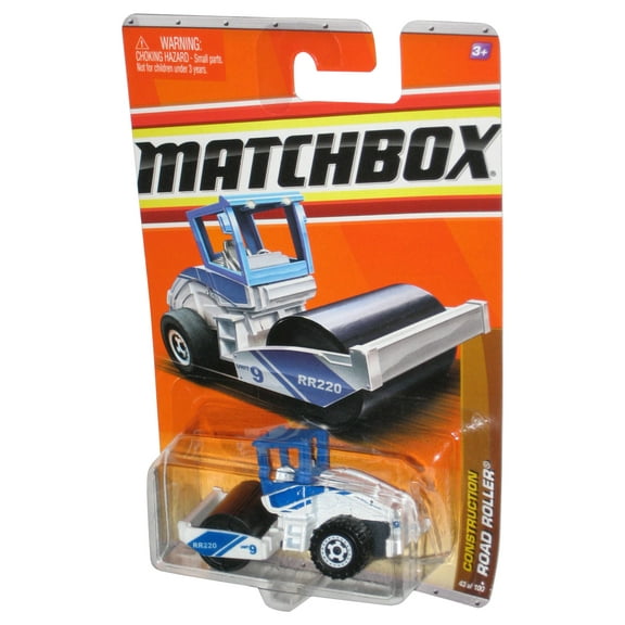 Matchbox Construction (2010) Blue and White Road Roller Toy 43/100 - (Dented Plastic)