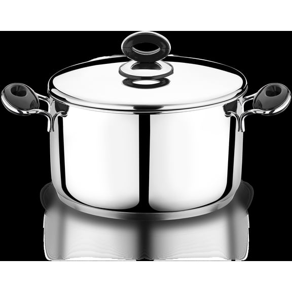 YBM Home Professional Chef’s 18/10 Stainless Steel Stock Pot Covered Tri-Ply Capsule Base With Bakelite Handle, Terrific Mirror Silver, Induction Compatible, 5 Quart - Black