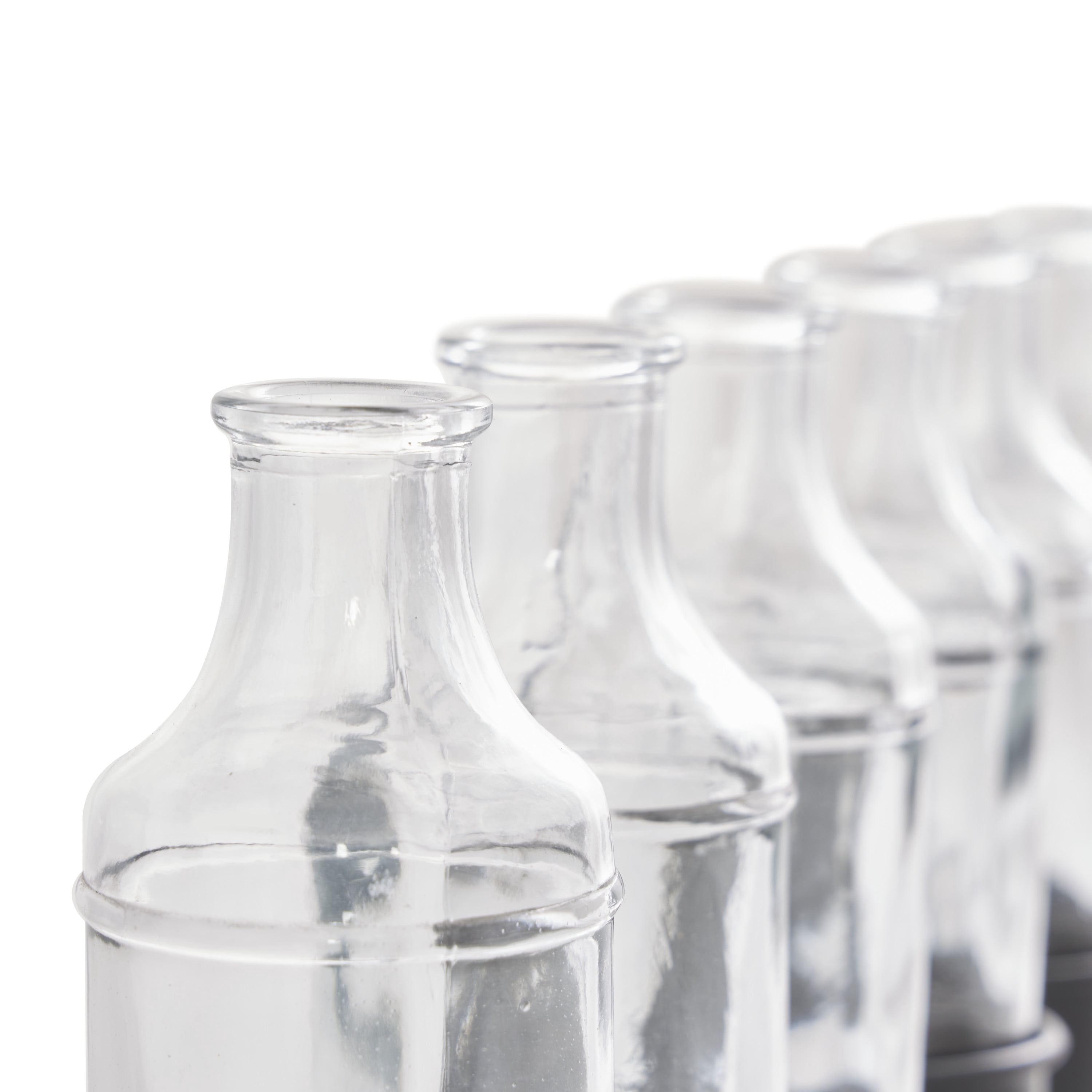 DecMode 8" Adjustable Bottle Black Metal Vase with Clear Glass Bottles