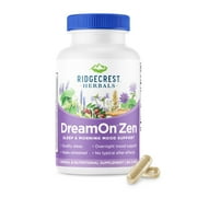 RidgeCrest Herbals DreamOn Zen, Sleep Aid and Mood, Calm Support Supplement, Melatonin Free, Magnesium, 5-HTP, Lavender, Chamomile, Valerian, Lemon Balm (60 Caps, 30 Serv)