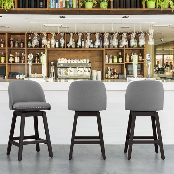 LUE BONA 26'' Swivel Bar Stools, Counter Height Bar Stools with Back & footrest for Kitchen,Linen