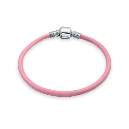 Starter Pink Genuine Leather Bracelet For Women For Teen Fits European Beads Charm 925 Sterling Silver 6.5 7.5 8 9 Inch