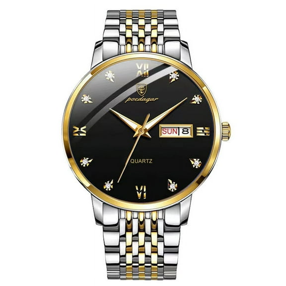 POEDAGAR Luxury Men's Ultra Thin Watches Waterproof Luminous Date&Week Stainless Steel Men Watch Business Quartz Male Watch Gift