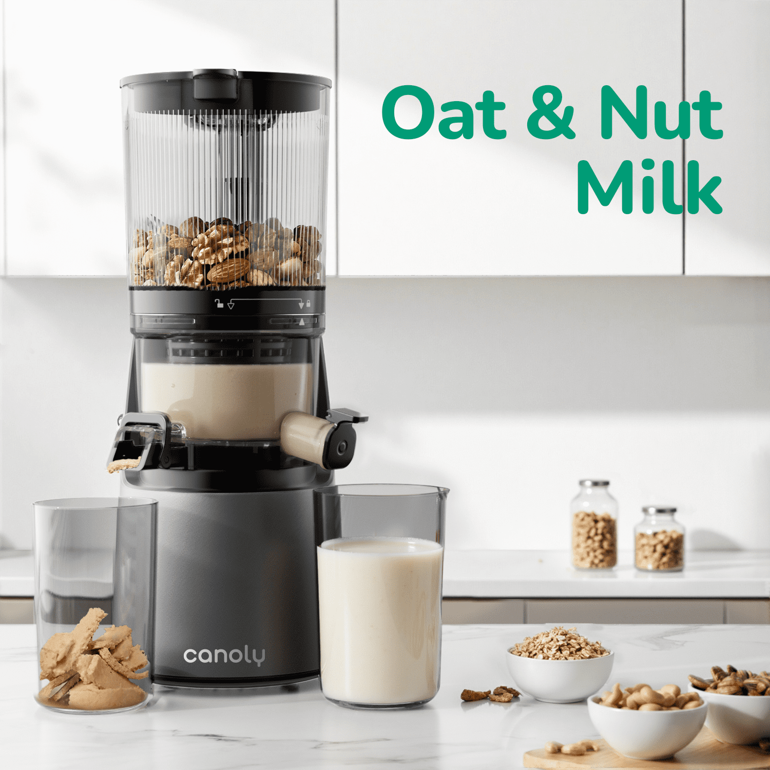 Canoly C16 Cold Press Juicer 6"Extra Wide Chute, 3-in-1 for Juice, Sorbet & Nut Milk. Quiet, Easy to Clean & BPA-Free, Black.