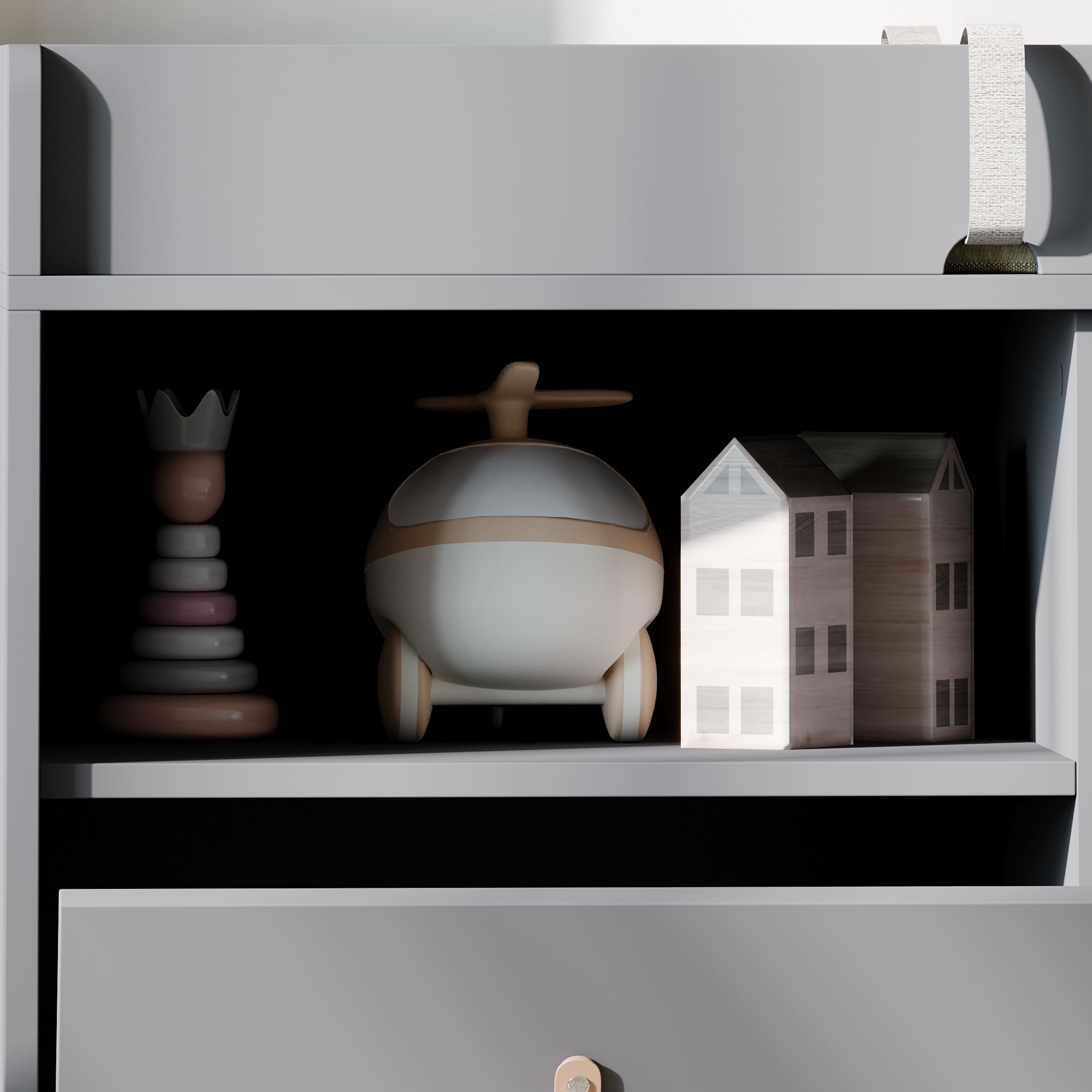 OXYLIFE 45" Baby Nursery Changing Table Dresser with 4 Drawers and Shelf for Nursery Room, Gray