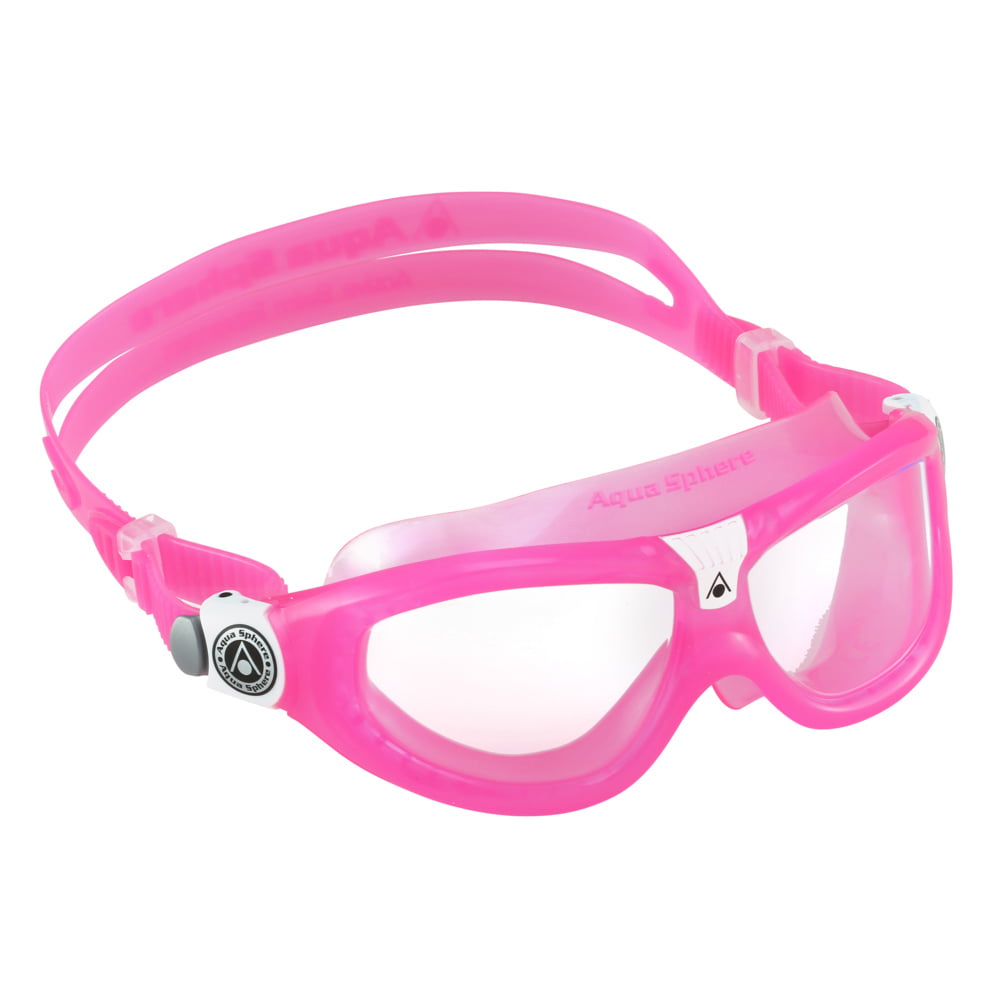 Clear Lens Aqua Sphere Kayenne Junior Swimming Goggles in Pink & White 