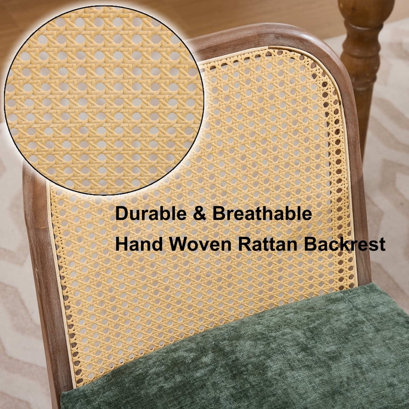 2-Piece Arched Rattan Back Dining Chairs, Farmhouse Side Kitchen Chairs, Chenille Upholstered Armless Accent Chair Set of 2