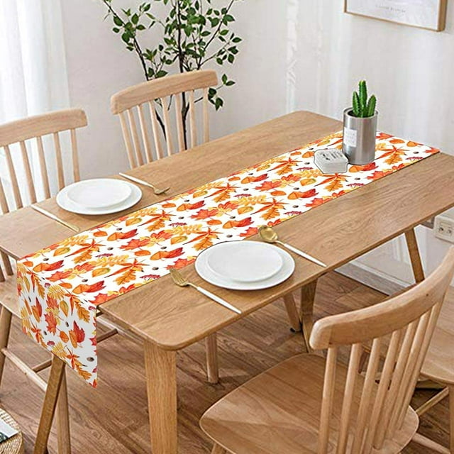Chemin de Table Feuilles d'Érable Chemin de Table Automne Motif Feuilles Jaunes et Orange Décoration de Récolte Chemin de Table de Récolte 13X90 Pouces Chemin de Table de Ferme pour Décoration de Fête Intérieure Extérieure
