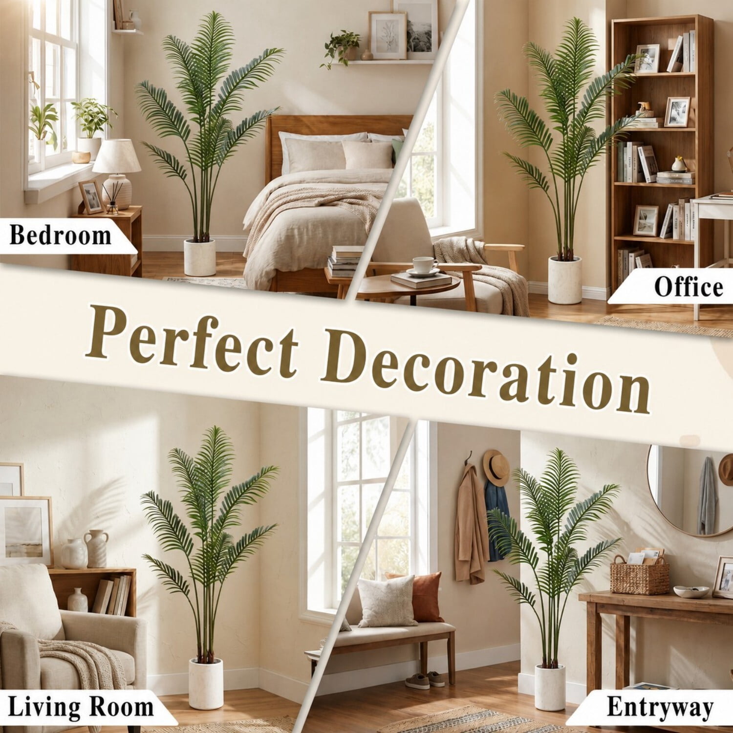 Easy4Home 6.6FT Artificial Plant Fake Tropical Palm Tree Potted Indoor Faux Floor Plant for Home Office Decor, White Pot