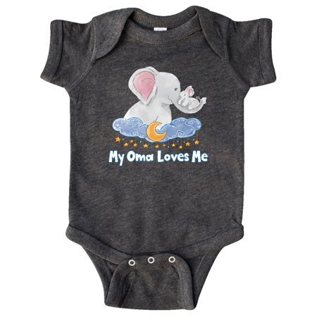 

Inktastic My Oma Loves Me Cute Elephants Clouds Moon and Stars Gift Baby Boy or Baby Girl Bodysuit