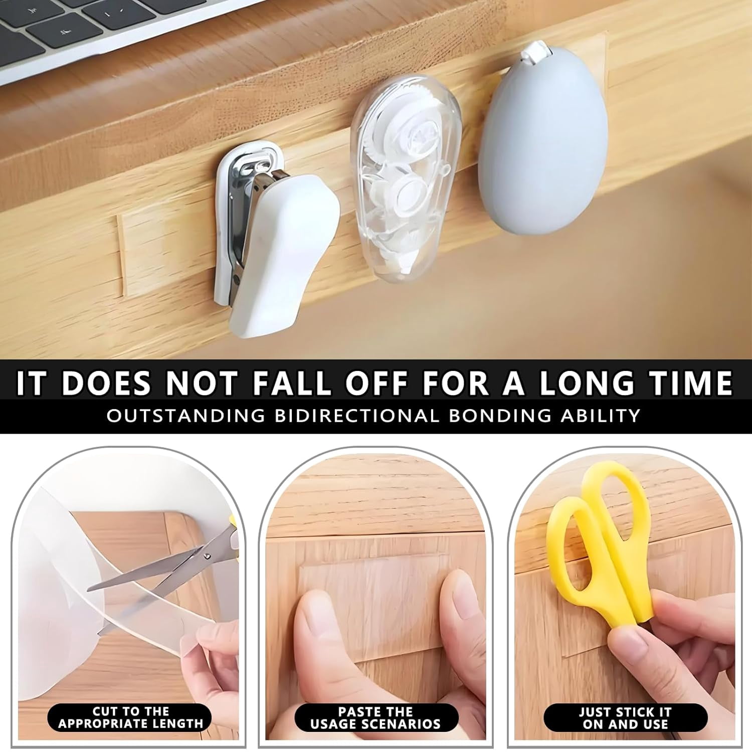 Nano Tape, Double Sided Tape, Removable Wall Tape for Hanging Picture, Poster, Carpet, Wall/Car/Home Mounting Strips, No Residue Clear Adhesive (4PCS)