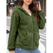 Cuteduck Womens Sherpa Jacket Fuzzy Fleece Zip Up Winter Hoodies Coat, S-2XL