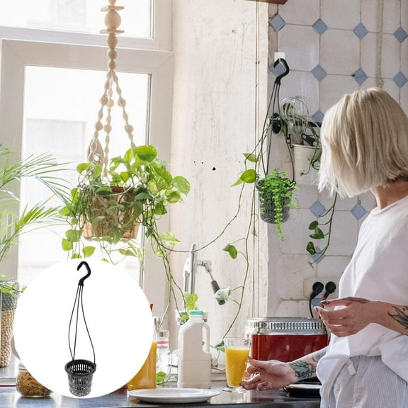 PTOOTP 1Set Hanging Orchid Pot Plastic Planter Black for Balcony Office Living Room Decoration