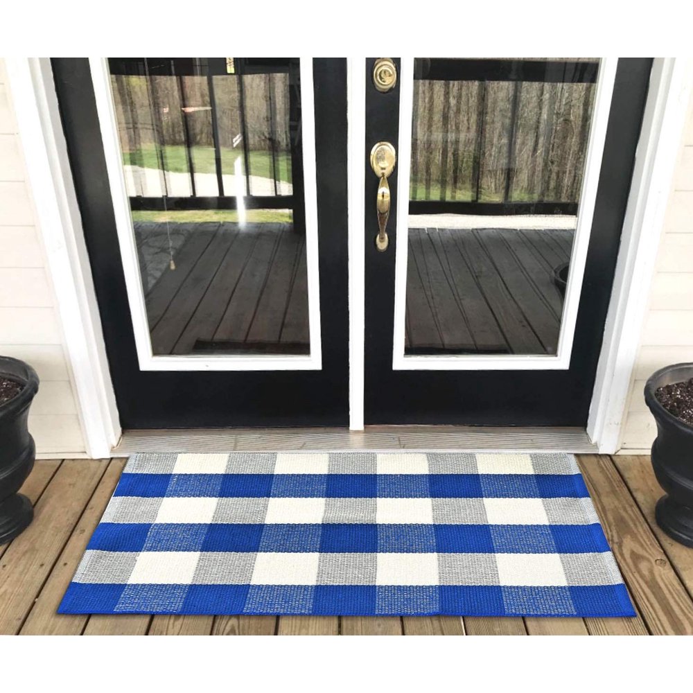 Cotton Buffalo Plaid Rugs Blue and White Checkered Rug Door Mat