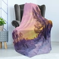 thumbnail image 4 of Forest Soft Flannel Fleece Blanket, Winter Landscape with Sunset and Frozen Trees Ice Weather Blizzard Cold Days Image, Cozy Plush for Indoor and Outdoor Use, 70" x 90", Pink White, by Ambesonne, 4 of 5