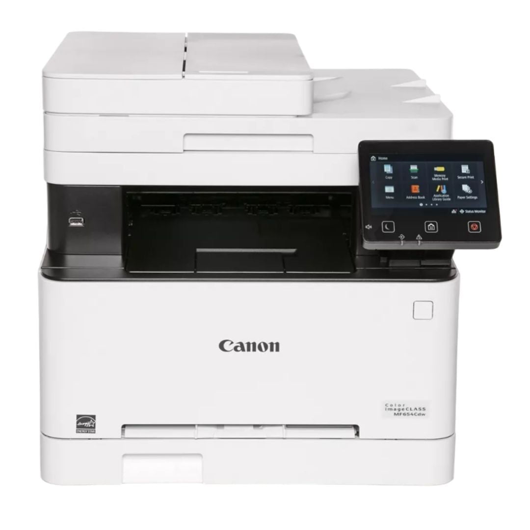 Restored Canon Color imageCLASS MF654Cdw 3-In-1 Wireless Color Laser Printer with 50-Sheet Automatic Document Feeder and 5-Inch Color Touchscreen, White/Black Body (Refurbished)