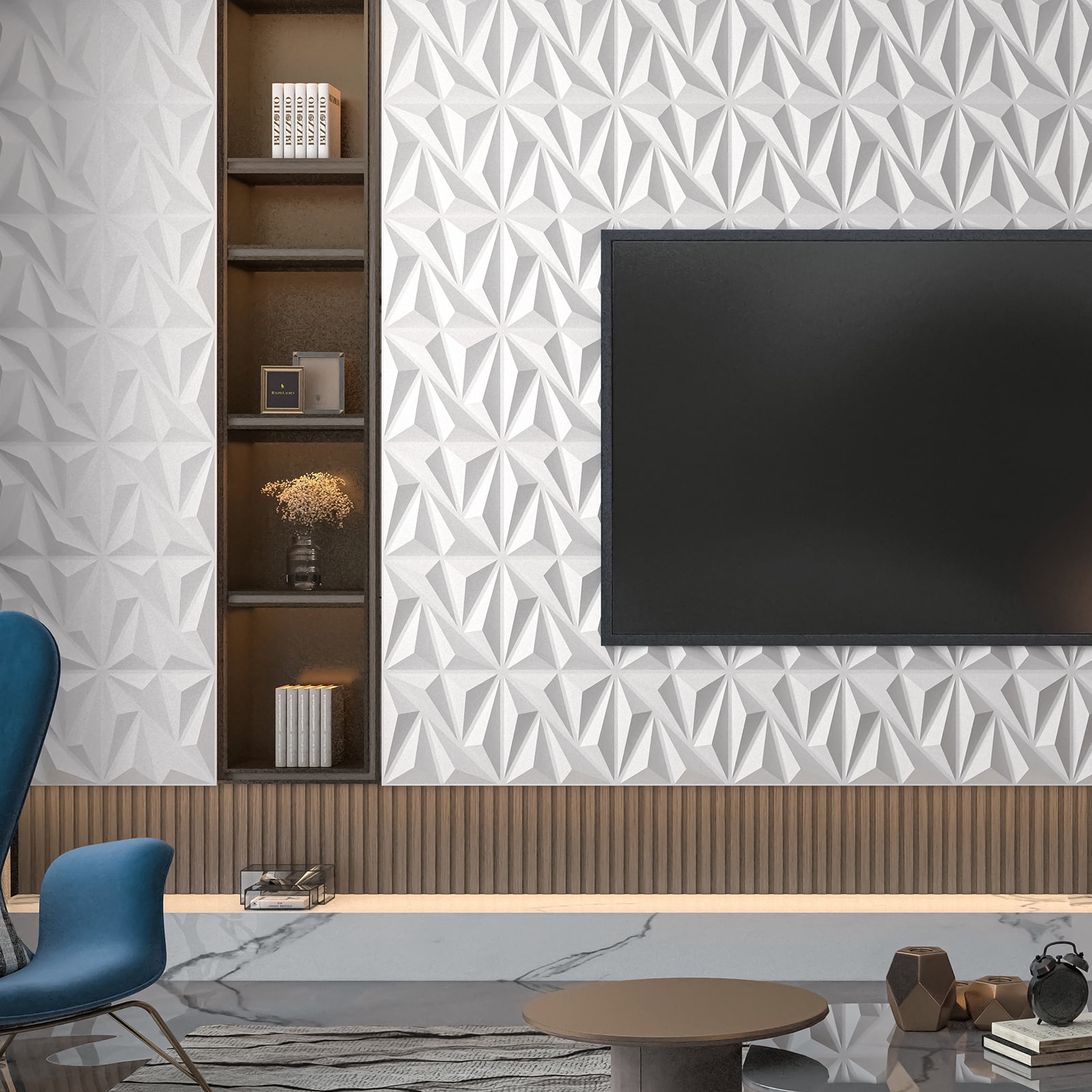 20-Pack 11.8" x 11.8" PVC 3D Wall Panels - Diamond Design Textured Decorative Panel With Peel & Stick Mounting Tape, Easy Install for Home & Office