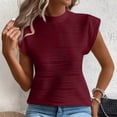 thumbnail image 7 of T Shirts For Women Womens Tops Short Sleeved Half High Collar Textured Wavy Solid Color Top T Shirt, 7 of 7