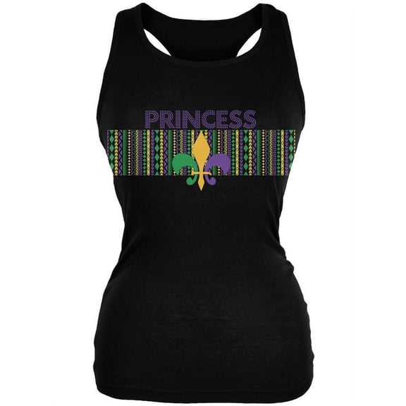 Mardi Gras Princess Tribal Pattern Black Juniors Soft Tank Top - Small