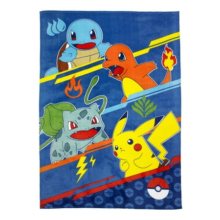 Pokemon Kids Plush Blanket, Twin/Full Size, 62"x90", Blue
