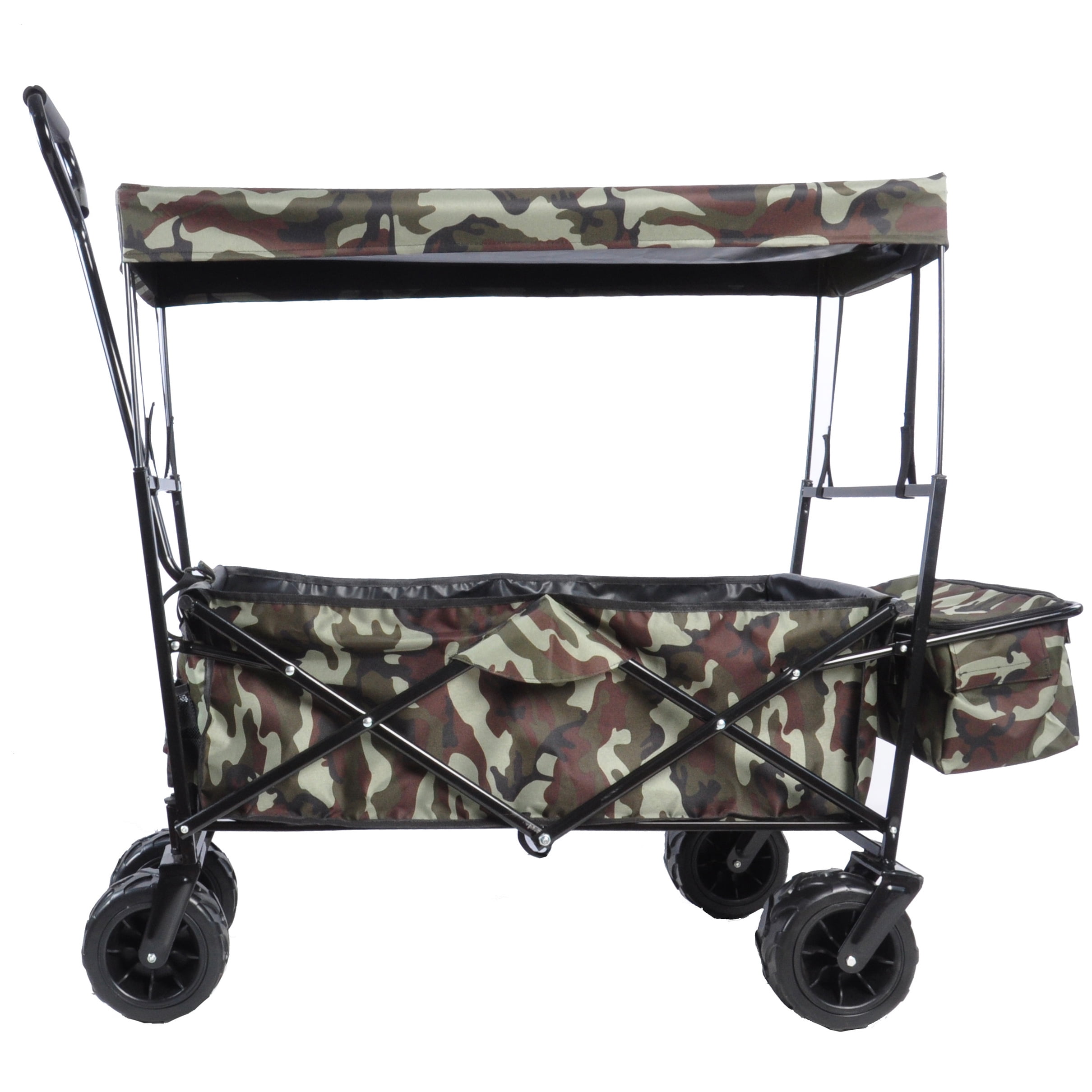 TOPCHANCES Collapsible Wagon Camping Garden Cart with Removable Canopy, Folding Wagon with