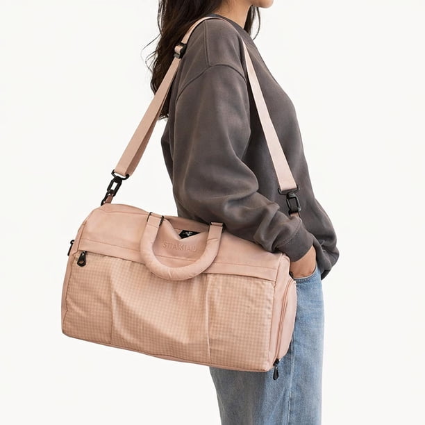 Bolsa de lona de viaje, bolsas de gimnasio, bolsa deportiva multiusos, impermeable, gran capacidad para Rosa