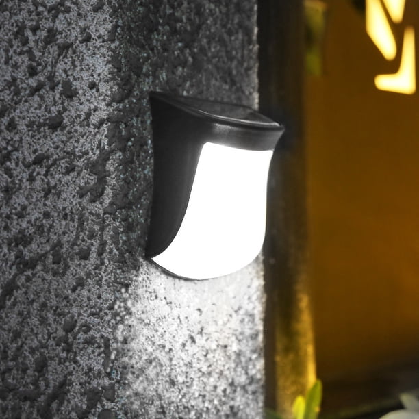 Luz solar, LED Luz de paso solar Impermeable Led Luces de paso solares Puentes Camino Patio Escalera Valla Lámpara para terraza al aire libre, patio, escaleras Luz blanca 4 piezas
