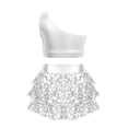 thumbnail image 2 of YONGHS Girls Jazz Latin Dance Costume Sequins Ruffle One Shoulder Crop Top with Skirted Shorts Outfits Silver 6, 2 of 5