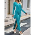 thumbnail image 2 of Women'S Elegant Pleated Maxi Dress Long Sleeve Bodycon Dress Versatile Evening Wear for Dinner Dates Blue XL, 2 of 7