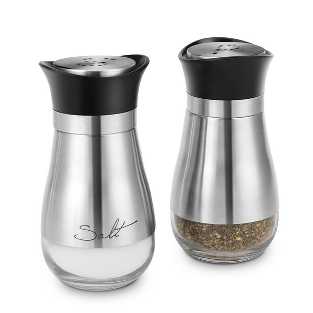 Salt & Pepper Shakers, Glass Canisters Dispenser with Stainless Steel
