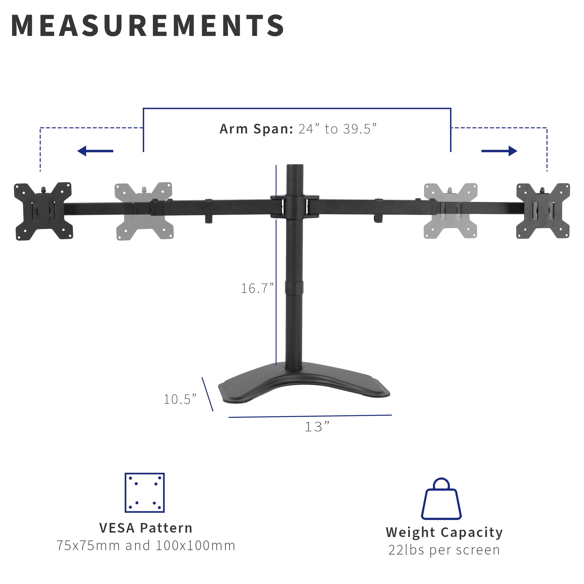 VIVO Black Telescoping Dual Ultrawide 27" to 38" Monitor Freestanding Desk Stand