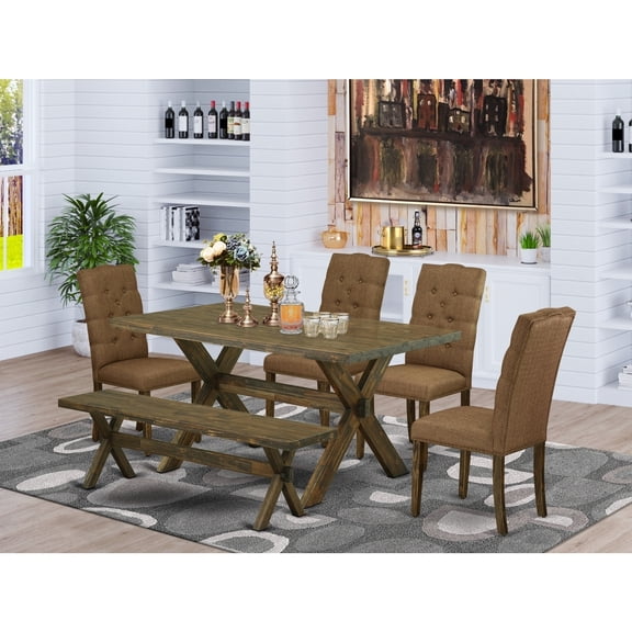 6-Piece Kitchen Table Set with Chairs & Bench - Dining Room Set