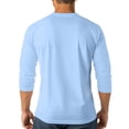 thumbnail image 4 of Mens Solid Color Raglan 3/4 Sleeve Henley Shirts 200g Imitation Cotton Summer Baseball Casual Athletic Tops Blue XL, 4 of 5