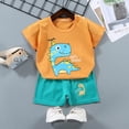 thumbnail image 2 of Cute Boys Short Sleeve Shirt Shorts Set Two-Piece Kids Summer Cute Cartoon Going Car Top Shorts Outfit Orange 12-18 Months, 2 of 4