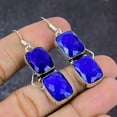 thumbnail image 2 of Sapphire(Simulated) Gemstone Handmade 925 Sterling Silver Earring 2.17", 2 of 2
