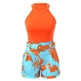 thumbnail image 4 of Ketyyh-chn99 Ensembles Détente 2 Pcs pour Femmes Shorts en Lin Femmes Mode Décontractée Été Imprimé Manches Courtes Col Rond Haut Ensemble de Shorts Orange, TG, 4 of 5