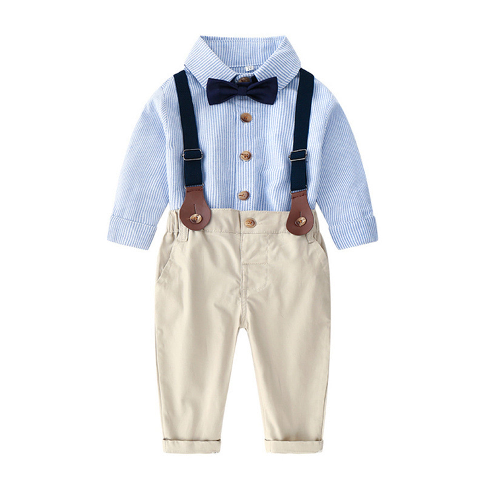 ZXHACSJ Toddler Baby Boys Gentleman Bow Tie Solid T-Shirt Tops+Suspender  Pants Outfits Light Blue 80