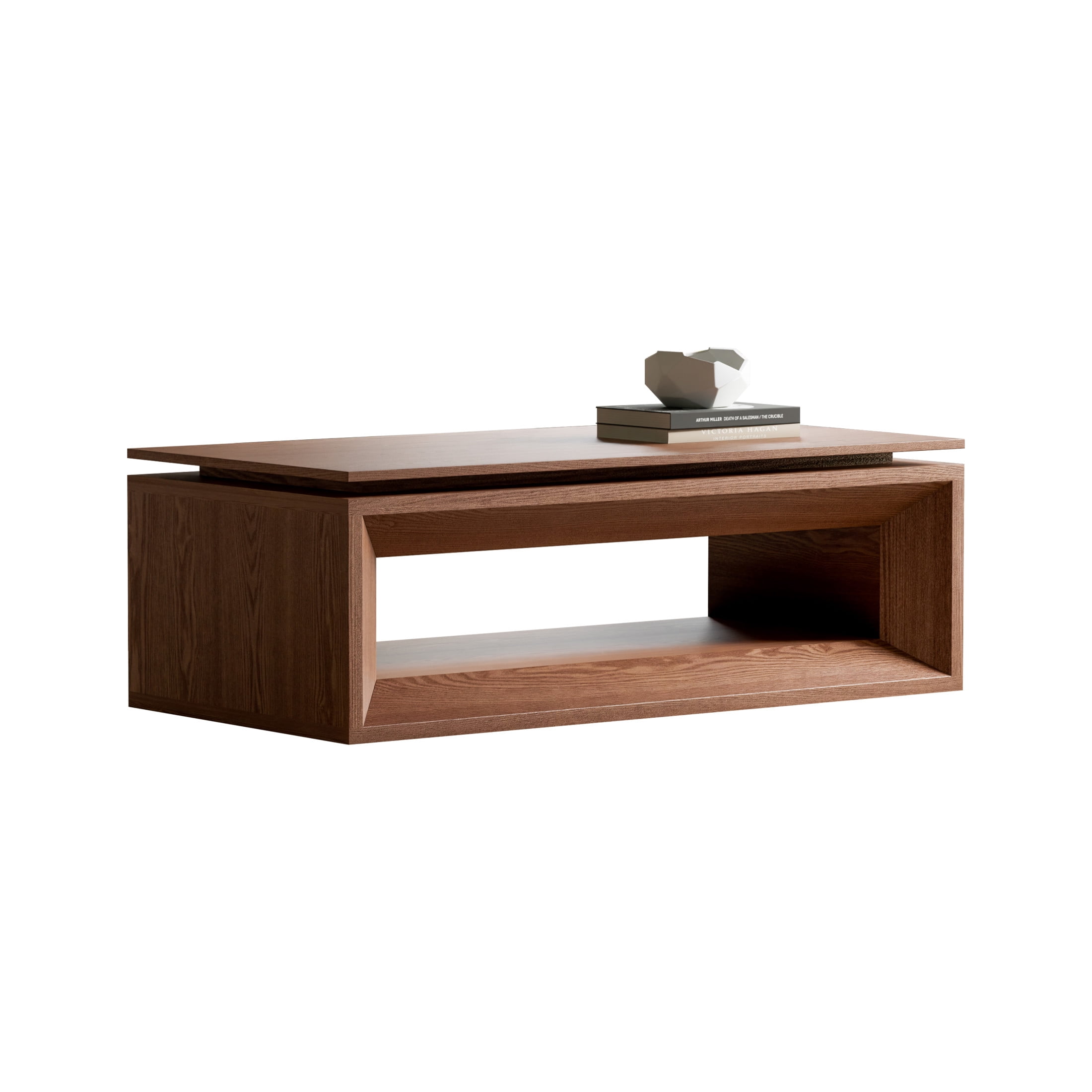 Noble House Fraser 43.3" Modern Lift-Top Coffee Table with Hidden Storage, Adjustable Height for Living Room, Walnut
