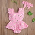 thumbnail image 4 of Douhoow 0-24M Newborn Girls Ruffle Floral Romper Backcross Jumpsuit +Headband Baby Sunsuit, 4 of 5