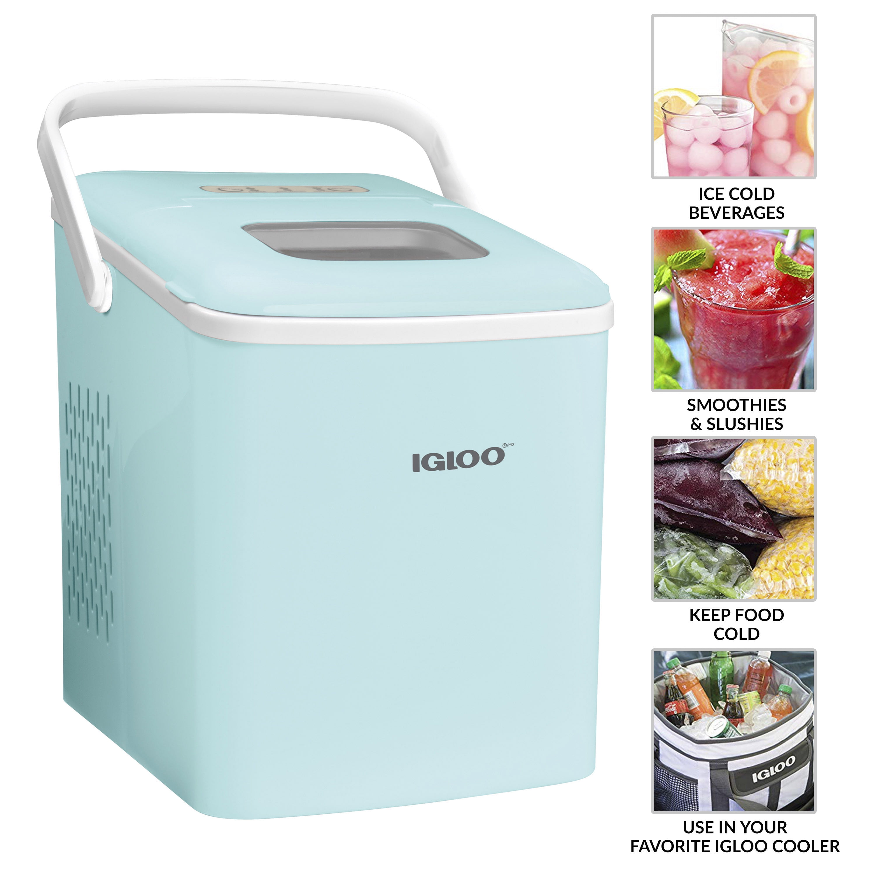 Igloo Handled Ice Machine, Self-Cleaning Countertop Ice Maker with Ice Scoop and Basket, Aqua