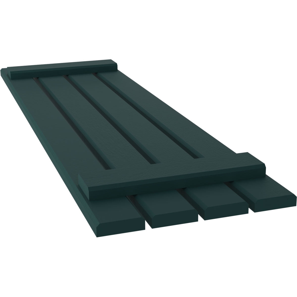 Ekena Millwork 15 1/2"W x 49"H Americraft Four Board (2 Batten) Exterior Real Wood Spaced Board-n-Batten Shutters (Per Pair), Thermal Green