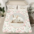 thumbnail image 2 of Feelyou Girl Rabbit Animal Twin Sheet Sets, Pink Retro Floral Bedding, 3pcs, 2 of 7