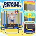 thumbnail image 4 of Fenbeli 60'' Kids Trampoline with Safety Net, Basketball Hoop & Dartboard, Indoor Outdoor Toddler Trampoline for Ages 1-8, 4 of 9