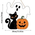 thumbnail image 2 of Halloween Decoration Wooden Sign Ghost Halloween Front Door Hanger Spooky Wooden Pumpkin Black Cat Sign for Indoor Outdoor Yard Сute Ghost Home Decorations Signs,C, 2 of 7