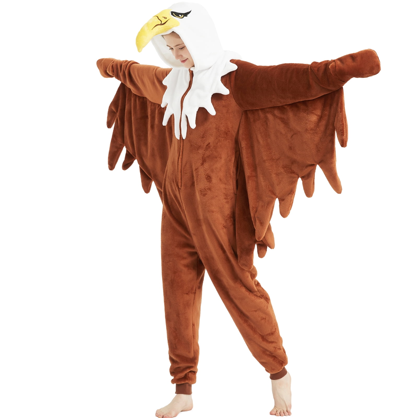 SWEETXIN Adult Halloween One-Piece Pajamas Bald Eagle Cosplay Costume Suit for Women and Men SizeXL