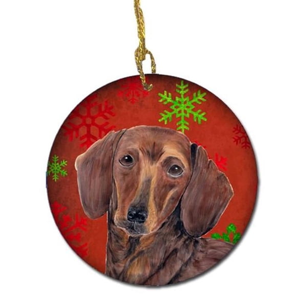 Dachshund Red Snowflakes Holiday Christmas Ceramic Ornament